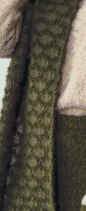 Le tricot réel&nbsp;: écharpe olive en alpaga, maille en relief